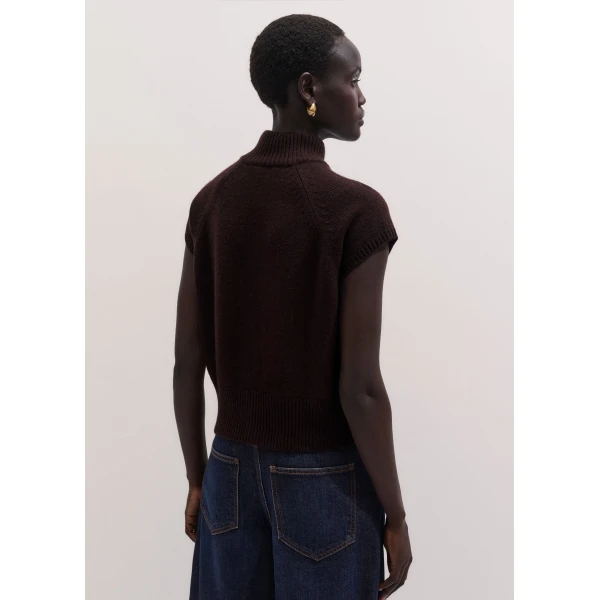 ME+EM High Neck Buttoned Tee in Port Brown