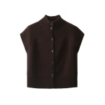 ME+EM High Neck Buttoned Tee in Port Brown