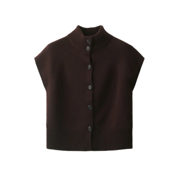 ME+EM High Neck Buttoned Tee in Port Brown
