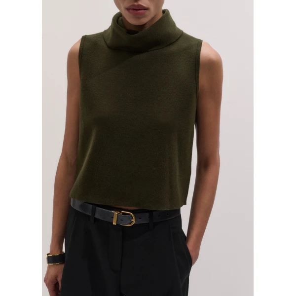 ME+EM High Neck Knit Vest in Rich Olive Green