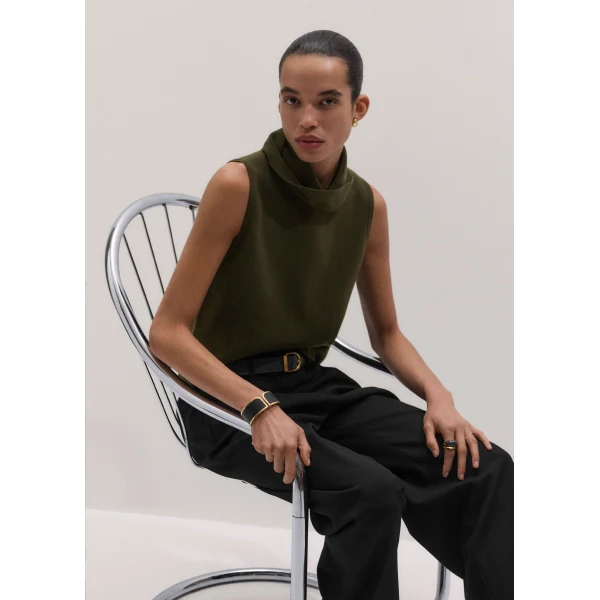 ME+EM High Neck Knit Vest in Rich Olive Green
