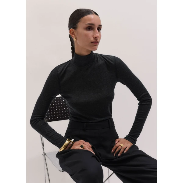 ME+EM High Neck Layering Top in Charcoal Mélange