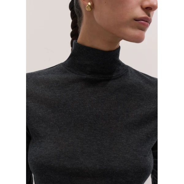 ME+EM High Neck Layering Top in Charcoal Mélange