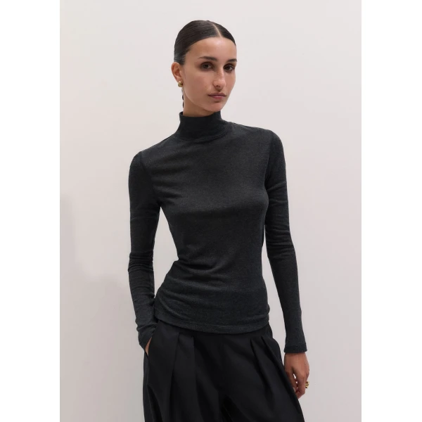 ME+EM High Neck Layering Top in Charcoal Mélange