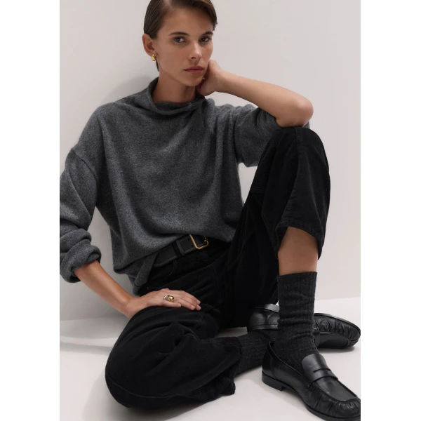 ME+EM High Neck Relaxed Jumper in Mid Grey Mélange