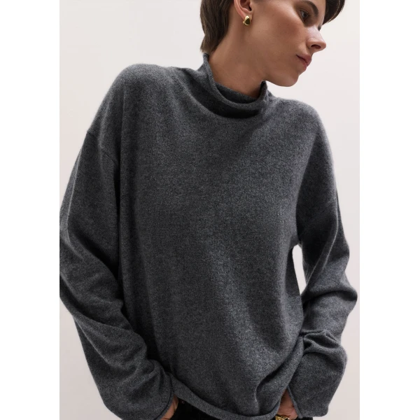ME+EM High Neck Relaxed Jumper in Mid Grey Mélange