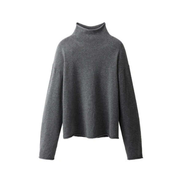 ME+EM High Neck Relaxed Jumper in Mid Grey Mélange