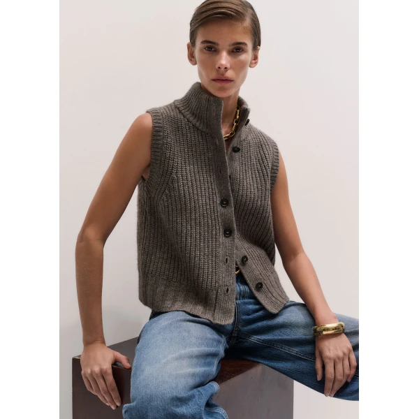 ME+EM High Neck Straight Vest in Heather Brown Mélange