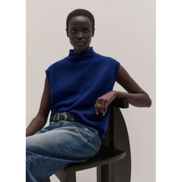 ME+EM High Neck Vest in Jewel Blue, view 2 | Sweaters | Coveti