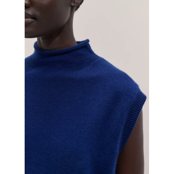 ME+EM High Neck Vest in Jewel Blue, view 3 | Sweaters | Coveti