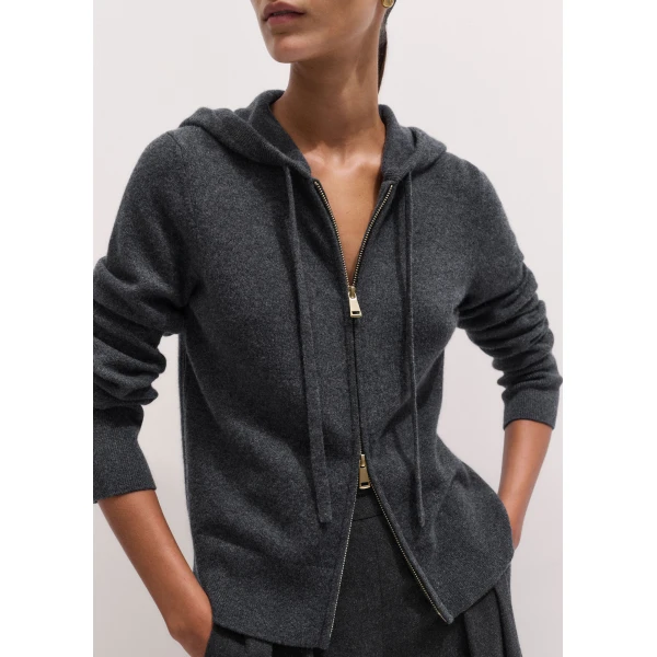 ME+EM Icon Zip Hoodie in Dark Charcoal Mélange, view 2 | Sweaters | Coveti