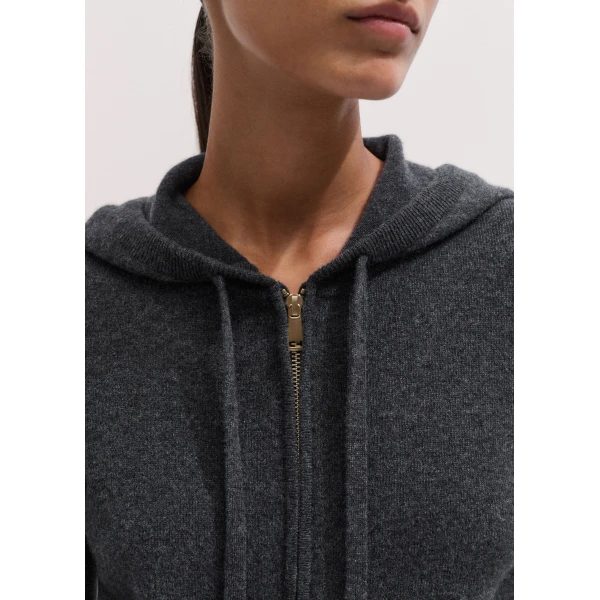 ME+EM Icon Zip Hoodie in Dark Charcoal Mélange, view 3 | Sweaters | Coveti