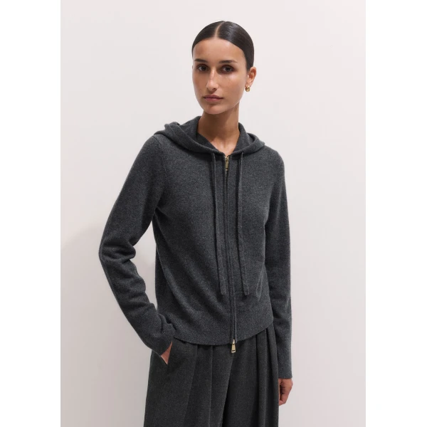 ME+EM Icon Zip Hoodie in Dark Charcoal Mélange, view 6 | Sweaters | Coveti