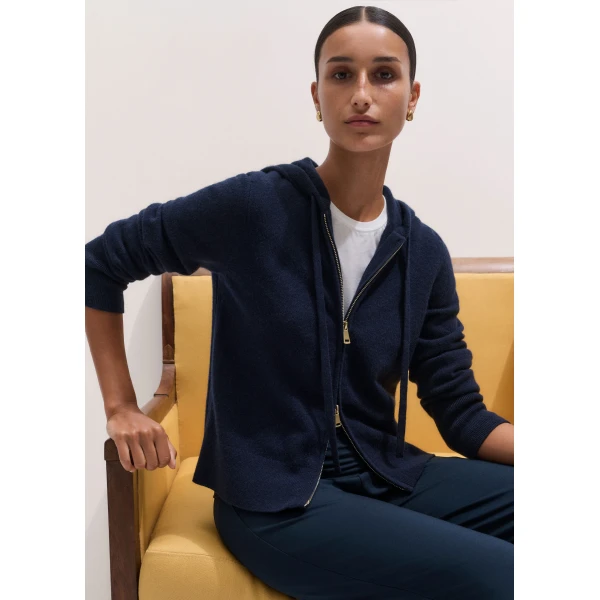 ME+EM Icon Zip Hoodie in Navy, view 2 | Sweaters | Coveti