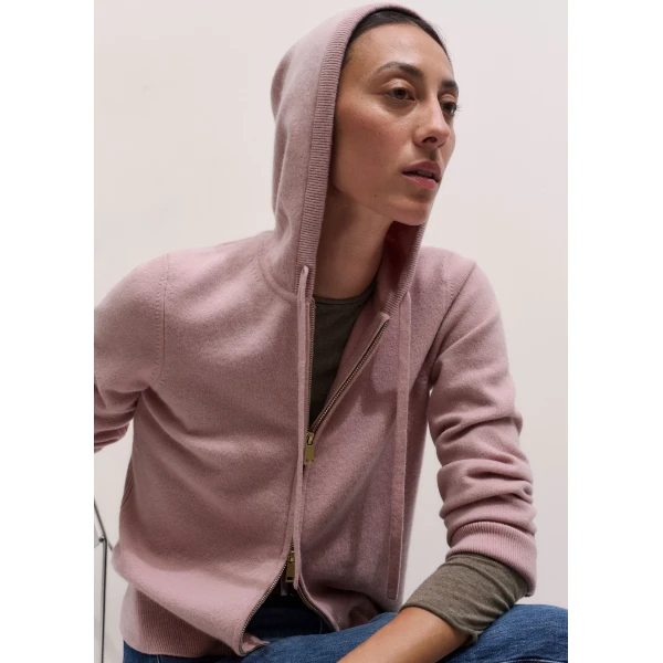 ME+EM Icon Zip Hoodie in Smoke Pink, view 3 | Sweaters | Coveti