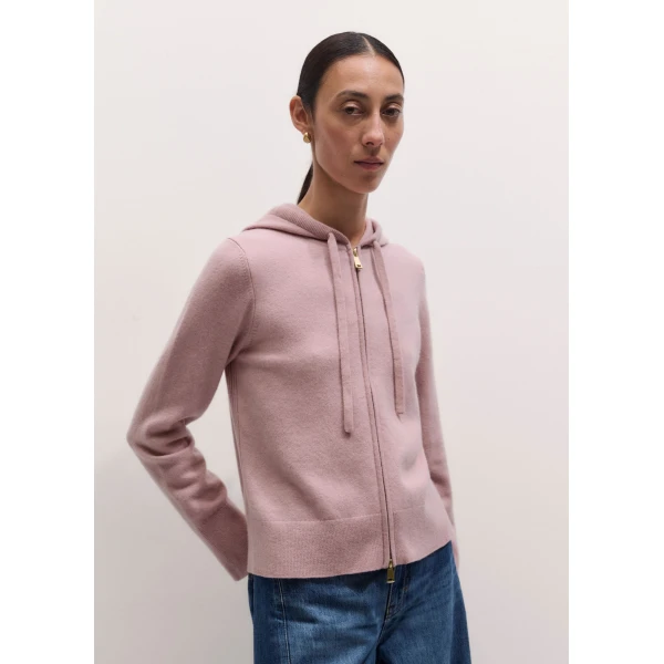 ME+EM Icon Zip Hoodie in Smoke Pink, view 5 | Sweaters | Coveti