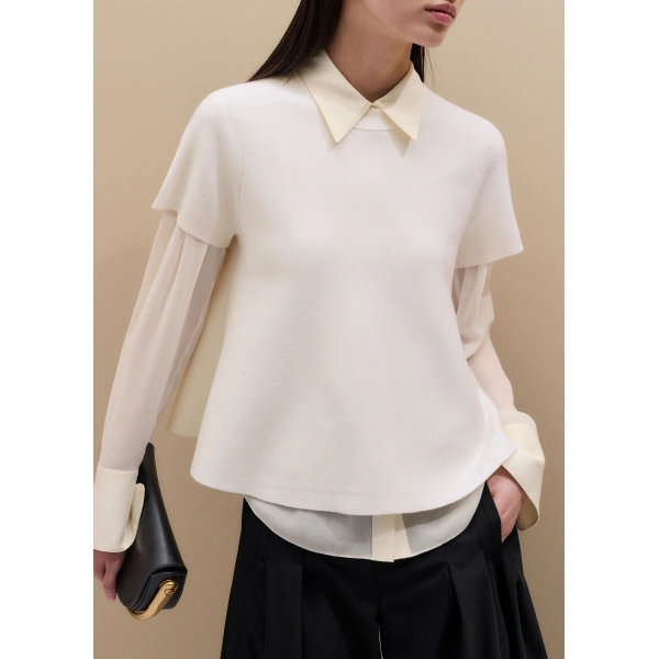 ME+EM Knit Swing Top in Cream, view 6 | Sweaters | Coveti