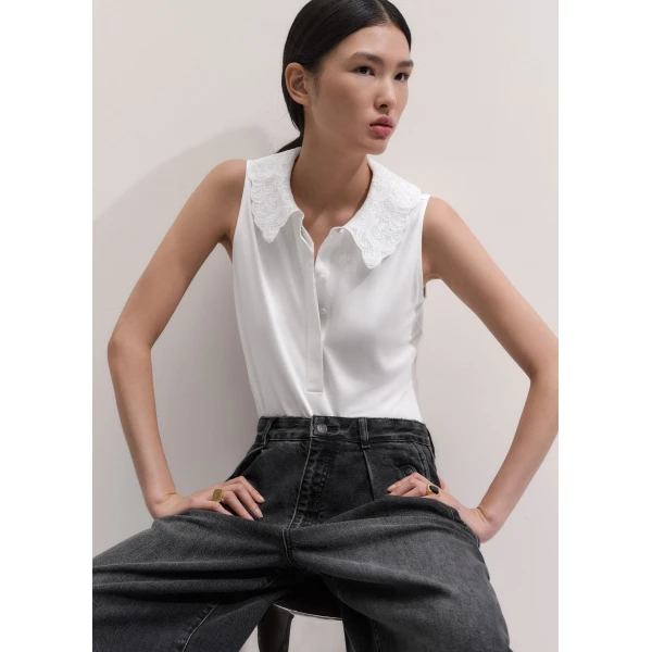 ME+EM Lace Collar Layering Top in Soft White