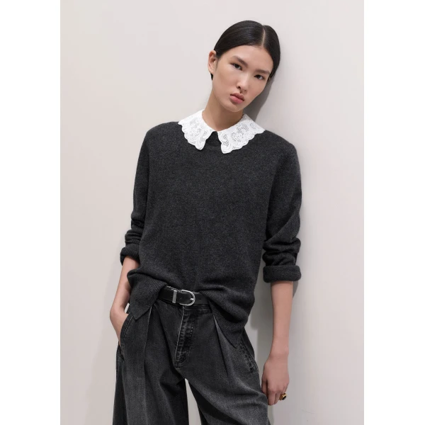 ME+EM Lace Collar Layering Top in Soft White