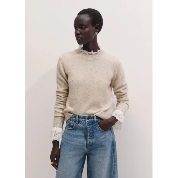 ME+EM Lace Cuff Layering Top in Light Cream, view 5 | Lace | Coveti