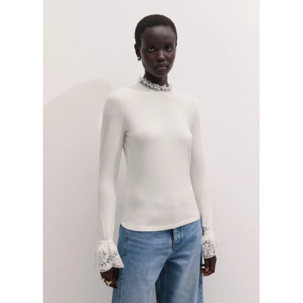 ME+EM Lace Cuff Layering Top in Light Cream, view 6 | Lace | Coveti