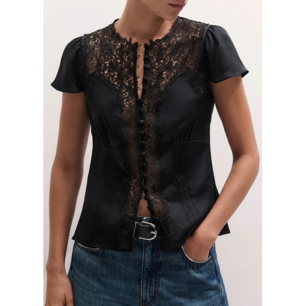 ME+EM Lace Straight Blouse in Black