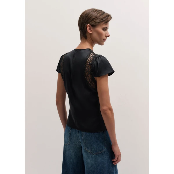 ME+EM Lace Straight Blouse in Black