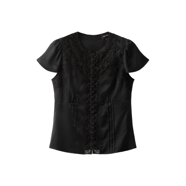 ME+EM Lace Straight Blouse in Black