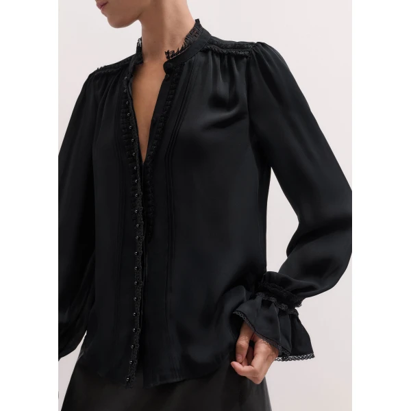 ME+EM Lace Trim Blouse in Black