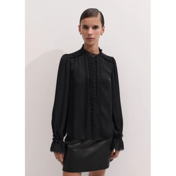 ME+EM Lace Trim Blouse in Black