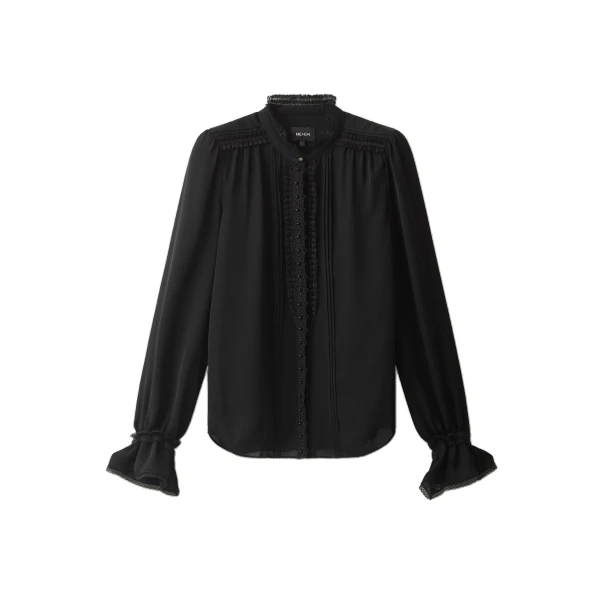 ME+EM Lace Trim Blouse in Black