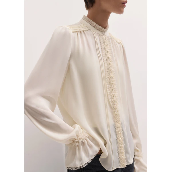 ME+EM Lace Trim Blouse in Light Cream