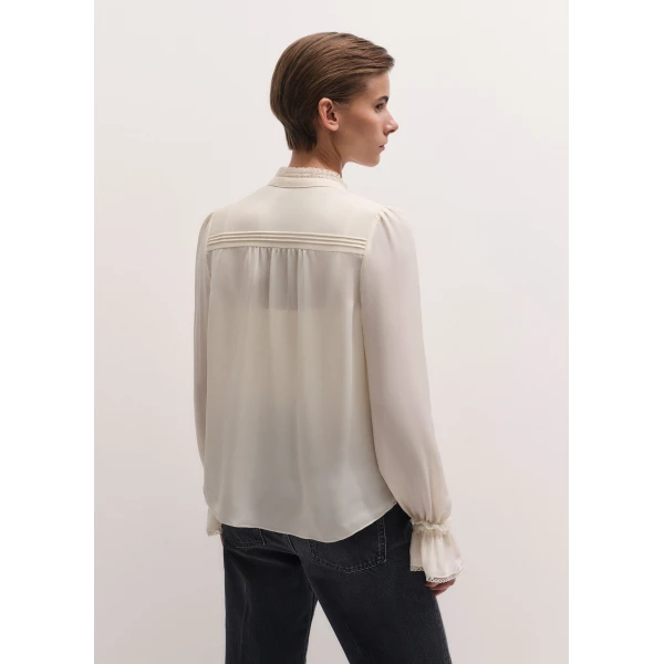 ME+EM Lace Trim Blouse in Light Cream