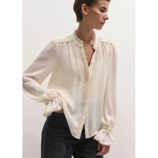 ME+EM Lace Trim Blouse in Light Cream