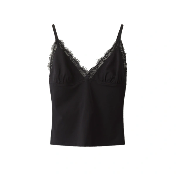 ME+EM Lace Trim Cami Top in Black