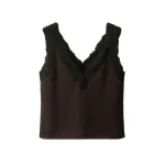 ME+EM Lace Trim Cami Top in Dark Chocolate/Black | Tops | Coveti