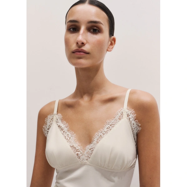 ME+EM Lace Trim Cami Top in Light Cream, view 4 | Camisoles | Coveti