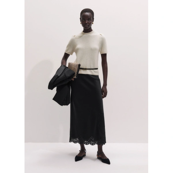 ME+EM Lace Trim Maxi Skirt in Black, view 2 | Maxi Skirts | Coveti