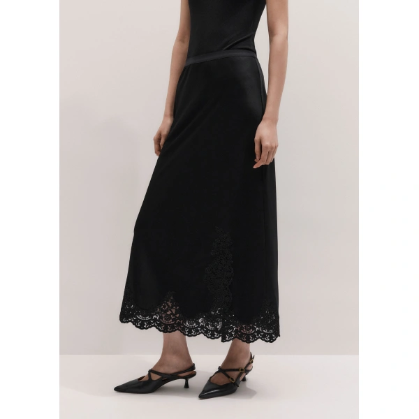 ME+EM Lace Trim Maxi Skirt in Black, view 3 | Maxi Skirts | Coveti