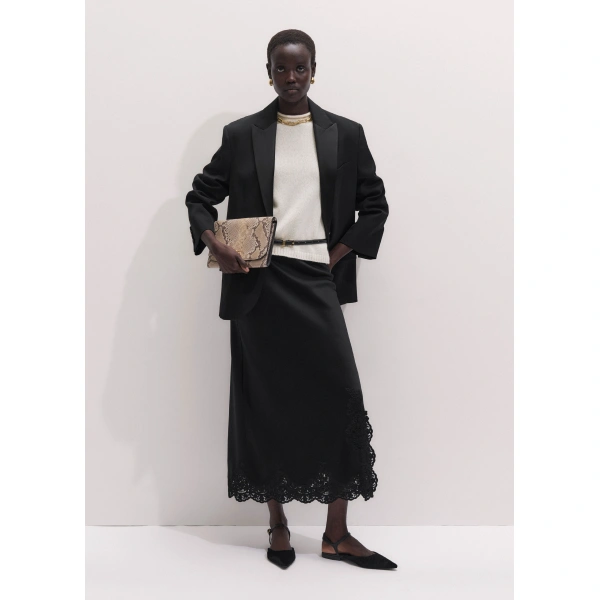 ME+EM Lace Trim Maxi Skirt in Black, view 4 | Maxi Skirts | Coveti