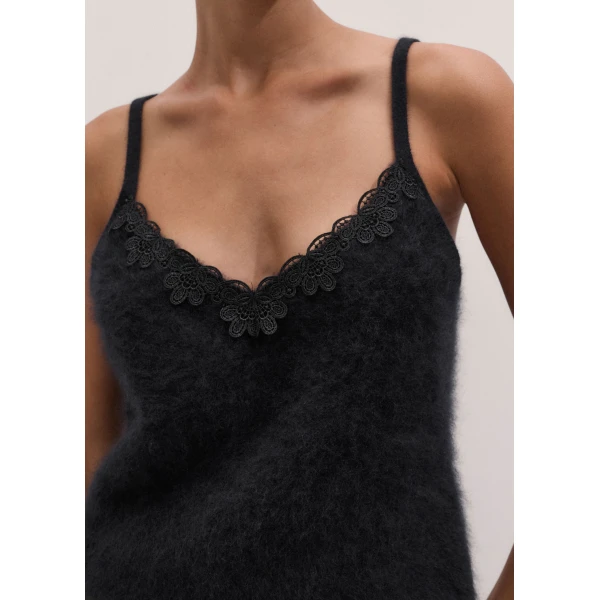 ME+EM Lace Trim Slim Knit Vest in Black, view 3 | Sweaters | Coveti
