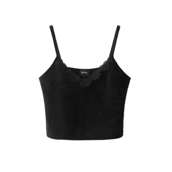 ME+EM Lace Trim Slim Knit Vest in Black | Sweaters | Coveti