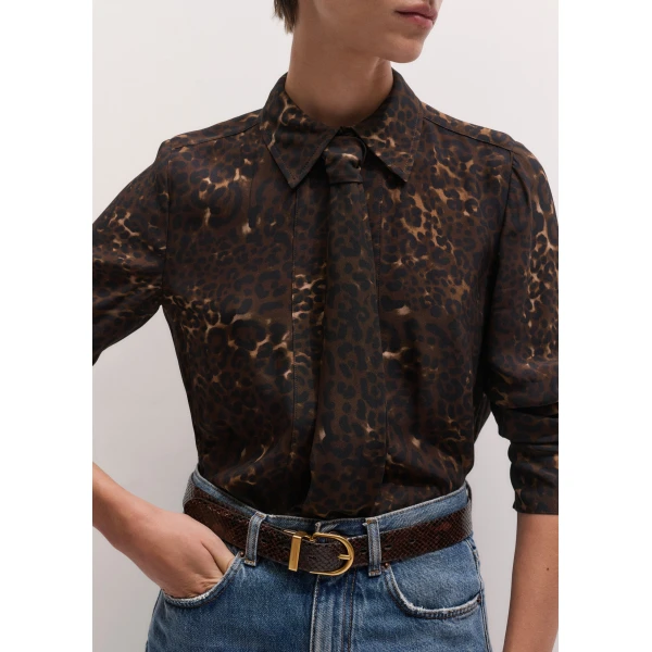 ME+EM Leopard Print Straight Blouse in Brown Multi, view 3 | Blouse | Coveti