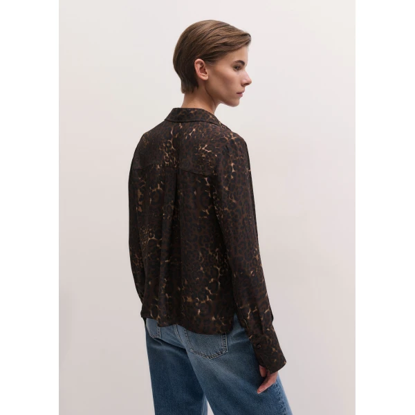 ME+EM Leopard Print Straight Blouse in Brown Multi, view 5 | Blouse | Coveti