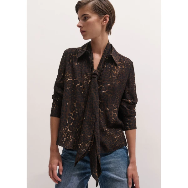 ME+EM Leopard Print Straight Blouse in Brown Multi, view 6 | Blouse | Coveti