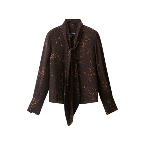 ME+EM Leopard Print Straight Blouse in Brown Multi