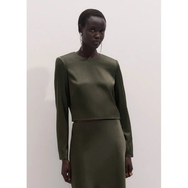 ME+EM Long Sleeve Crop Top in Bay Green, view 5 | Tops | Coveti