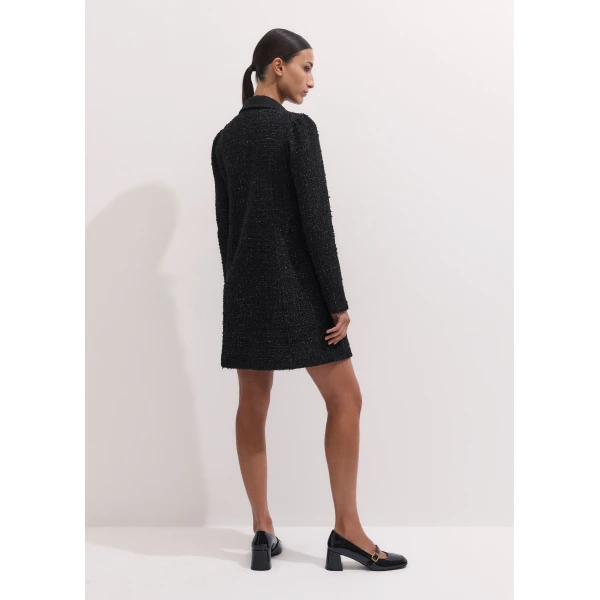 ME+EM Lurex Boucle Statement Button Mini Dress in Black, view 5 | Mini Dresses | Coveti