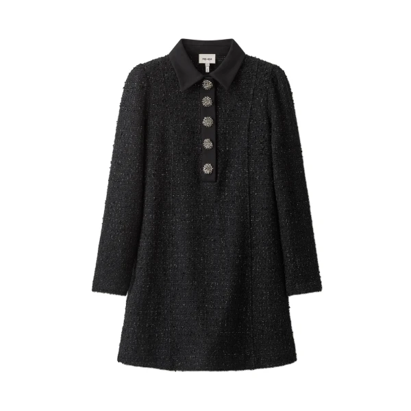 ME+EM Lurex Boucle Statement Button Mini Dress in Black