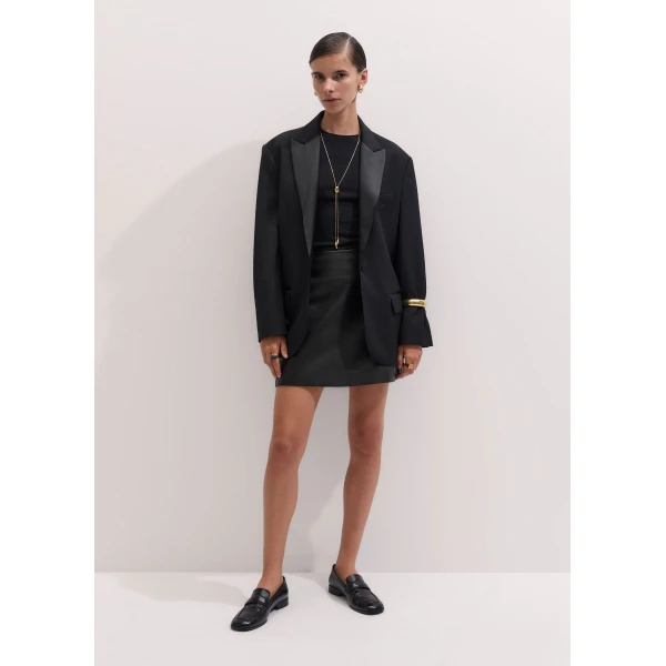 ME+EM Luxe A-Line Mini Skirt in Black Brown